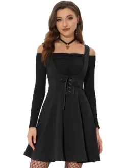Allegra K Women's Suspender Skirt Gothic Lace Up A-Line Mini Overall Skirts -Style Haven Shop GUEST 99241c26 bd6e 4e77 bfdb 47540bf5bee6