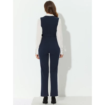 Allegra K Women's High Waisted Sleeveless Belted Straight Leg Suspenders Jumpsuit 5 Allegra K Women's High Waisted Sleeveless Belted Straight Leg Suspenders Jumpsuit - Image 3