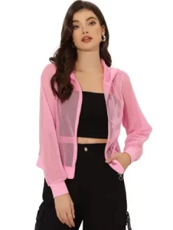 Allegra K Women's Zip Up Long Sleeve Mesh Sheer Hoodie Bomber Jackets -Style Haven Shop GUEST 9c9990a0 9c38 46df b8a6 96b8605e2a6c