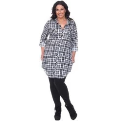 Women's Plus Size Piper Stretchy Plaid Tunic With Pockets - White Mark -Style Haven Shop GUEST a01d0db0 5e40 41ca b2fb df66d7ada44b