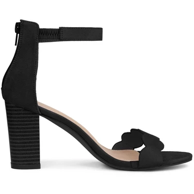 Perphy Scalloped Heel Ankle Strap Chunky Heels Sandals For Women 7 Perphy Scalloped Heel Ankle Strap Chunky Heels Sandals For Women - Image 5