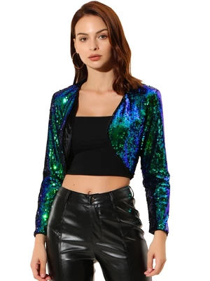 Allegra K Women's Sequin Jacket Long Sleeve Open Front Cropped Cardigan Bolero Shrug 12 Allegra K Women's Sequin Jacket Long Sleeve Open Front Cropped Cardigan Bolero Shrug - Image 10