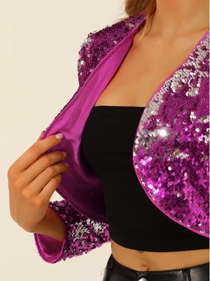 Allegra K Women's Sequin Jacket Long Sleeve Open Front Cropped Cardigan Bolero Shrug 7 Allegra K Women's Sequin Jacket Long Sleeve Open Front Cropped Cardigan Bolero Shrug - Image 5