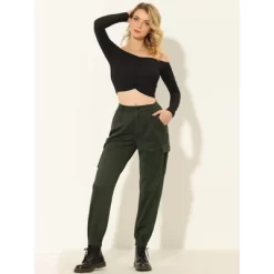 Allegra K Women's Cargo Pant Faux Suede High Waist Casual Outdoor Jogger Pants With Pockets
