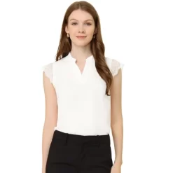 Allegra K Women's Work Office Split Neck Sleeveless Basic Blouse -Style Haven Shop GUEST a156332a 999a 49e9 9ed0 dc3c460c0524