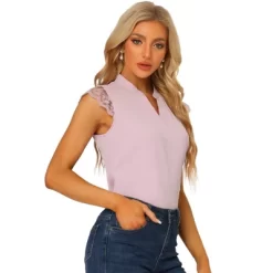 Allegra K Women's Work Office Split Neck Sleeveless Basic Blouse -Style Haven Shop GUEST a2033ca4 c0ae 4f32 a5b9 1eca4a3fe7fa