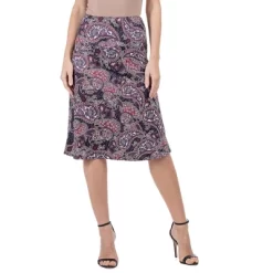 24seven Comfort Apparel Womens Grey Paisley Elastic Waist Knee Length Skirt -Style Haven Shop GUEST a39e6b12 2776 4ed8 b6a7 e162e843e573