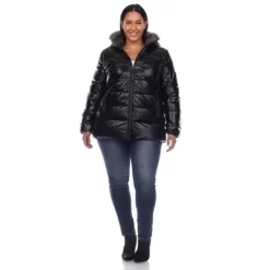 Plus Size Metallic Puffer Coat With Hoodie - White Mark -Style Haven Shop GUEST a50b6177 668f 4fcd b1a4 37fd841a9262
