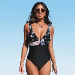 Women's One Piece Swimsuit Vintage Cutout Floral V Neck Bathing Suit - Cupshe -Style Haven Shop GUEST a87b3789 2ace 4e5d 892a 64ec2b823854