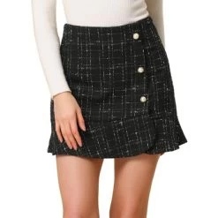 Allegra K Women's Plaid Skirts Ruffle Hem Button Decor Tweed Mini Skirt -Style Haven Shop GUEST a905c464 d15b 46c4 bc2d 075d7f83cc12