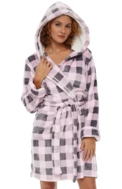 Women's Classic Plush Hooded Robe, Short Fleece Plaid Bathrobe With Hood -Style Haven Shop GUEST aa8ffd02 c330 44a4 9055 f90f63e15fcf