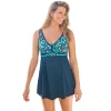 Swim 365 Women’s Plus Size Printed V-Neck Swim Dress