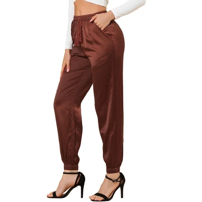 Allegra K Women's Drawstring Elastic Waist Athleisure Pants Ankle Length Satin Joggers With Pocket 9 Allegra K Women's Drawstring Elastic Waist Athleisure Pants Ankle Length Satin Joggers With Pocket - Image 7