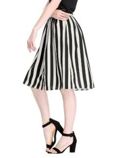 Allegra K Women's Stripes Button Front Elastic Back A-Line Midi Skirt -Style Haven Shop GUEST acc0631d b08f 42c8 b708 381298f596e4