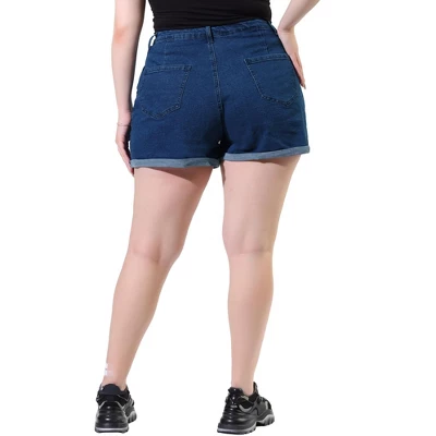 Agnes Orinda Women's Plus Size Jean Short Zipper Roll Up Hem Stretched Denim Shorts 6 Agnes Orinda Women's Plus Size Jean Short Zipper Roll Up Hem Stretched Denim Shorts - Image 4