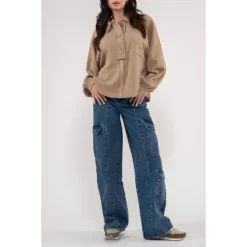 August Sky Women's Spread Collar Half Button Up Knit Pullover -Style Haven Shop GUEST ad8eb052 9f07 4cab bd1b 42fa3973206d