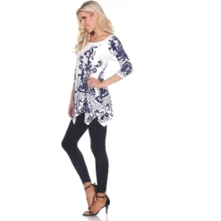 Women's Scoop Neck Printed Yanette Tunic Top - White Mark