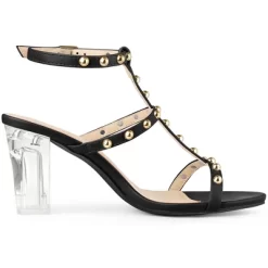 Perphy Studded Heel Ankle T-Strap Chunky Clear Heels Sandals For Women -Style Haven Shop GUEST af668a54 2399 4365 9fbb f8016ae77802
