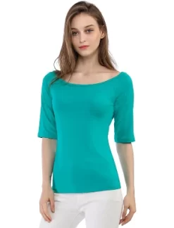 Allegra K Women's Half Sleeves Scoop Neck Fitted Layering Soft T-Shirt -Style Haven Shop GUEST b85b7d0c a5f3 4484 9066 4cd0482a431f
