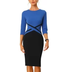 Allegra K Women's Contrast Color 3/4 Sleeve Bodycon Work Office Pencil Dress -Style Haven Shop GUEST b9fc5c62 9441 4f36 b7db f7ea6c60d9d8