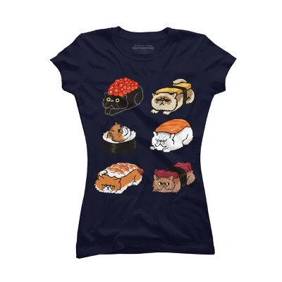 Junior's Design By Humans Sushi Persian Cat By Huebucket T-Shirt 7 Junior's Design By Humans Sushi Persian Cat By Huebucket T-Shirt - Image 5