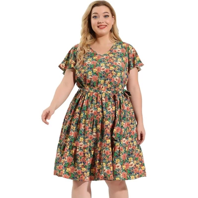 Agnes Orinda Women's Plus Size V Neck Floral Empire Waist Dresses 5 Agnes Orinda Women's Plus Size V Neck Floral Empire Waist Dresses - Image 3