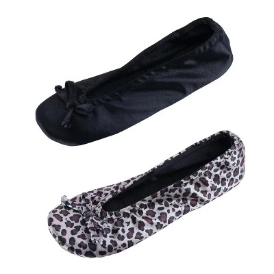 CTM Women's Satin Ballerina Slipper House Shoe (Pack Of 2) 6 CTM Women's Satin Ballerina Slipper House Shoe (Pack Of 2) - Image 4