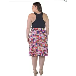 Plus Size Knee Length Abstract Print Elastic Waistband Skirt