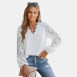 Women's Floral Lace Scalloped V Neck Top - Cupshe -Style Haven Shop GUEST bd1ed037 3388 44b6 8216 72da12fa094d