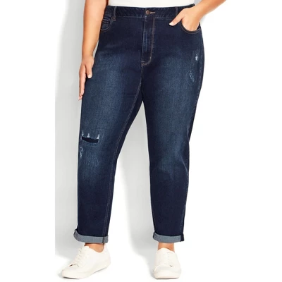 Women's Plus Size Girlfriend Rip Jean Dark Wash - Average | AVENUE 6 Women's Plus Size Girlfriend Rip Jean Dark Wash - Average | AVENUE - Image 4