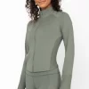 Yogalicious Womens Lux Streamline Interlink Ribbed Contour Insert Full Zip Performance Jacket With Pockets