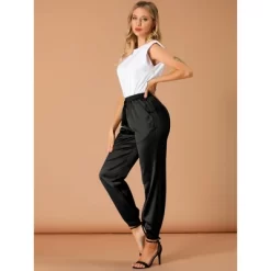 Allegra K Women's Drawstring Elastic Waist Athleisure Pants Ankle Length Satin Joggers With Pocket 24 Allegra K Women's Drawstring Elastic Waist Athleisure Pants Ankle Length Satin Joggers With Pocket -Style Haven Shop GUEST c436b1fc b426 43cd 924d c53d15ed99a9