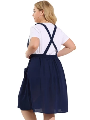 Agnes Orinda Women's Plus Size Casual Elastic Waist Suspender Skirt With Front Pockets 6 Agnes Orinda Women's Plus Size Casual Elastic Waist Suspender Skirt With Front Pockets - Image 4