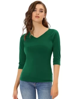 Allegra K Women's Casual Elbow Sleeves Solid Color V Neck T-Shirts -Style Haven Shop GUEST c541b6f4 7c64 42c1 bccd fc95a1f996e4