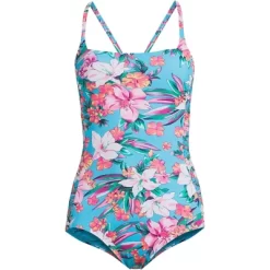 Lands' End Women's Chlorine Resistant Smocked Square Neck One Piece Swimsuit With Adjustable Straps -Style Haven Shop GUEST c5f73ab5 9d09 4654 a480 9fc80cb8e10c