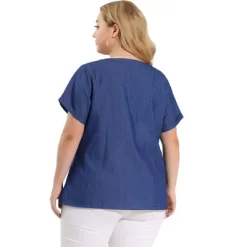 Agnes Orinda Women's Plus Size Blouse Work Short Sleeve V Neck Chambray Casual Tops -Style Haven Shop GUEST c65bf3aa 2e61 4dda 9335 ebc3780fde94