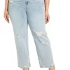 ELOQUII Women’s Plus Size Straight Leg Jean With Distressing