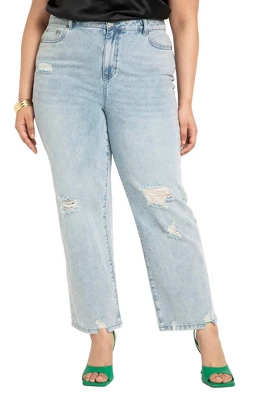 ELOQUII Women’s Plus Size Straight Leg Jean With Distressing 3 ELOQUII Women’s Plus Size Straight Leg Jean With Distressing