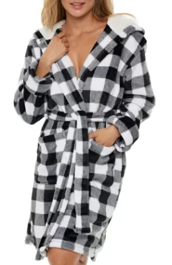 Women's Classic Plush Hooded Robe, Short Fleece Plaid Bathrobe With Hood -Style Haven Shop GUEST c83555de 2605 40dd a8a2 bd5b978d9787