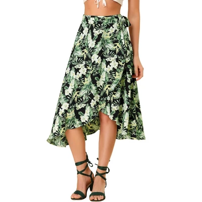 Allegra K Women's Tie Waist Hawaiian Tropical Floral Wrap Midi Skirt 7 Allegra K Women's Tie Waist Hawaiian Tropical Floral Wrap Midi Skirt - Image 5