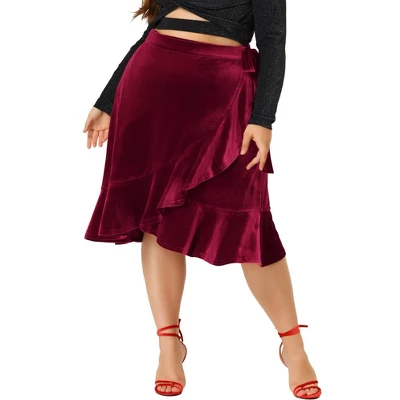 Agnes Orinda Women's Plus Size Skirt Ruffled Hem Velvet Wrap Skirts 7 Agnes Orinda Women's Plus Size Skirt Ruffled Hem Velvet Wrap Skirts - Image 5
