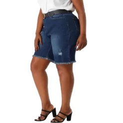 Agnes Orinda Women's Plus Size Denim Shorts Mid Rise Ripped Frayed Bermuda Jean Shorts -Style Haven Shop GUEST ca5a2093 a382 4950 8314 fb169a521e3e