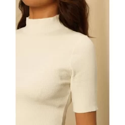 Hobemty Women's Mock Neck Slim Fit Short Sleeve Basic Knitted Blouse -Style Haven Shop GUEST ca879082 b696 4f6c befa d3dd2baa07b2