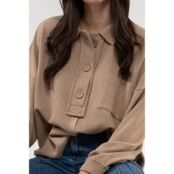 August Sky Women's Spread Collar Half Button Up Knit Pullover -Style Haven Shop GUEST cb7e3291 72b5 4b21 af03 73548dcd7eb3