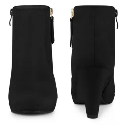 Perphy Women's Suede Platform Round Toe Chunky Heels Ankle Boots