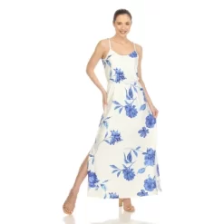 Women's Floral Strap Maxi Dress With Side Slit And Pockets - White Mark -Style Haven Shop GUEST cc2fad3a 3760 44bd bb7c e10f476e7caf
