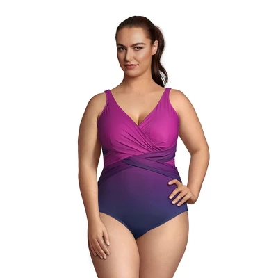 Lands' End Women's Plus Size DD-Cup Slender Tummy Control Chlorine Resistant Wrap One Piece Swimsuit 4 Lands' End Women's Plus Size DD-Cup Slender Tummy Control Chlorine Resistant Wrap One Piece Swimsuit - Image 2