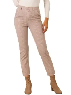Allegra K Women's Plaid High Waist Elastic Back Office Work Ankle Pants -Style Haven Shop GUEST cd461df4 2bc3 4f6c b2ca efc4d2c2c833