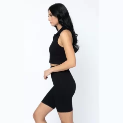 90 Degree By Reflex Womens Wonderlink Criss Cross Hybrid Ribbed Tank And 7" Bike Short Set