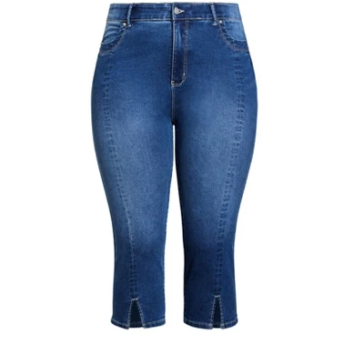 Women's Plus Size Slit Denim Capri - Medium Wash | AVENUE 4 Women's Plus Size Slit Denim Capri - Medium Wash | AVENUE - Image 2